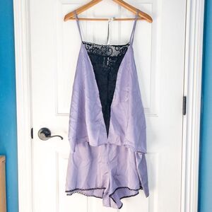 Adore Me purple satin and black lace pajama set. Size 1X.